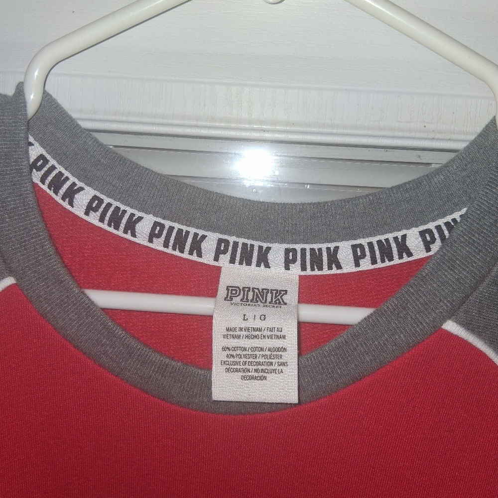Victorias Secret Red and Gray Long Sleeve  "Love Pink" Logo  Sweatshirt Large - Picture 2 of 5